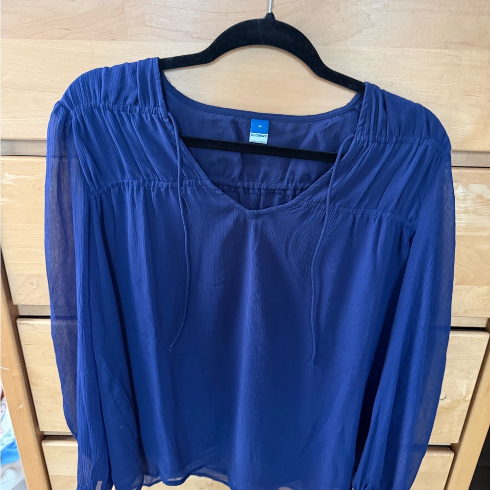 Old Navy Navy Blue Sheer Long-Sleeve Blouse